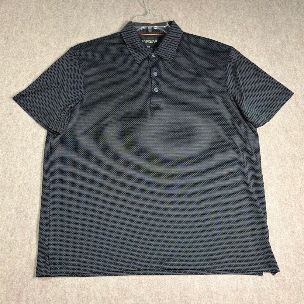Haggar Polo Shirt Mens L Black Polyester Geometric Classic Preppy In Motion Golf